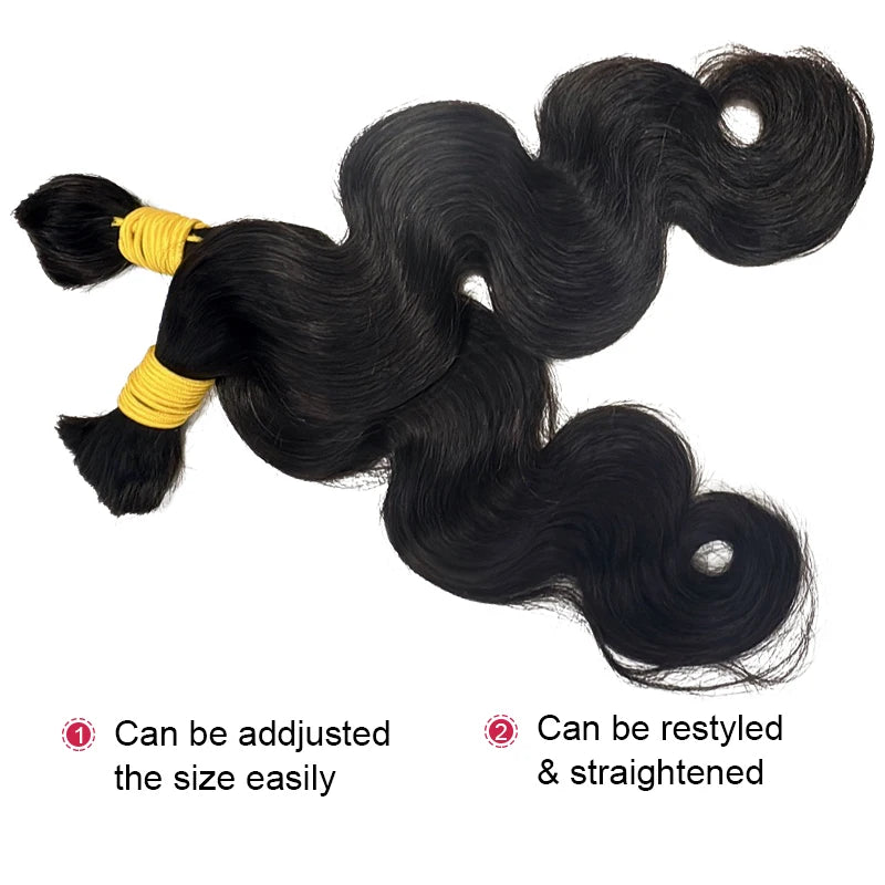 Body Wave Bulk Human Hair Extensions For Braiding 100% Brazilan Remy Bulk Hair Natural Black No Weft 16"-20" 100g/PC For Women