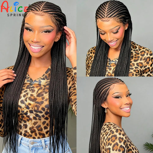 36in Cornrow Braided Wigs Synthetic Full Lace Box Braids Wigs Knotless Lace Frontal Braided Wigs with Baby Hair for Black Women