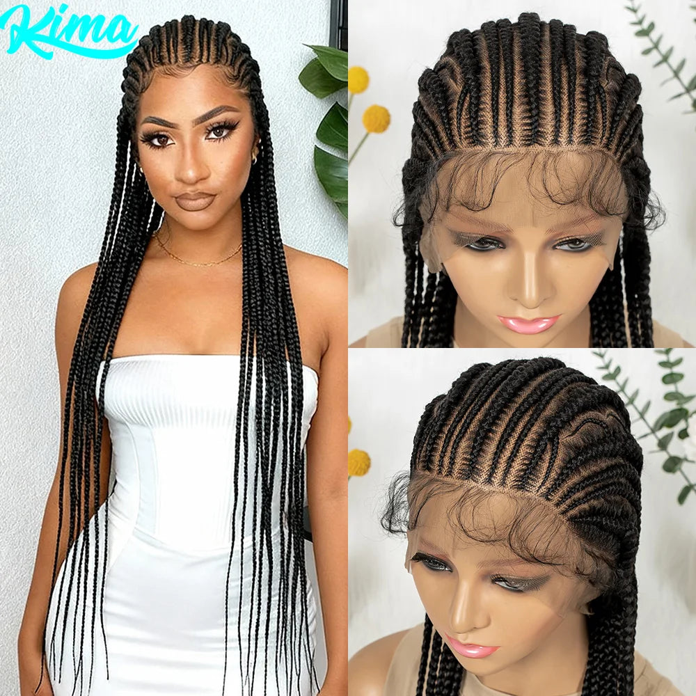Full Lace Cornrow Braided Wigs 38inch Cornrow Box Braided Wigs with Baby Hair Synthetic Braiding Hair for Black Women
