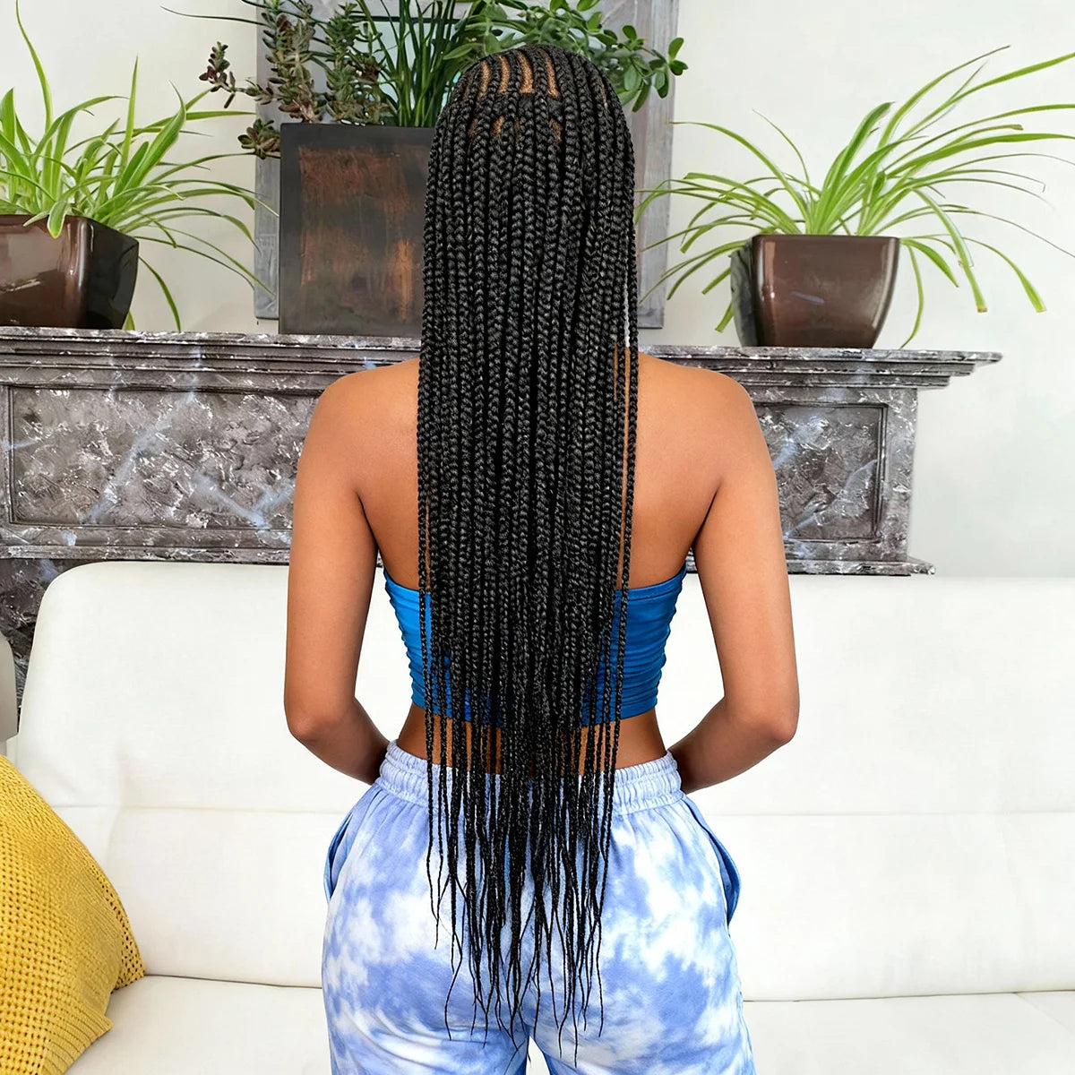 Full Lace Cornrow Braided Wigs 36in Synthetic Braiding Hair Wigs Box Braided Lace Wigs with Baby Hair for Black Women