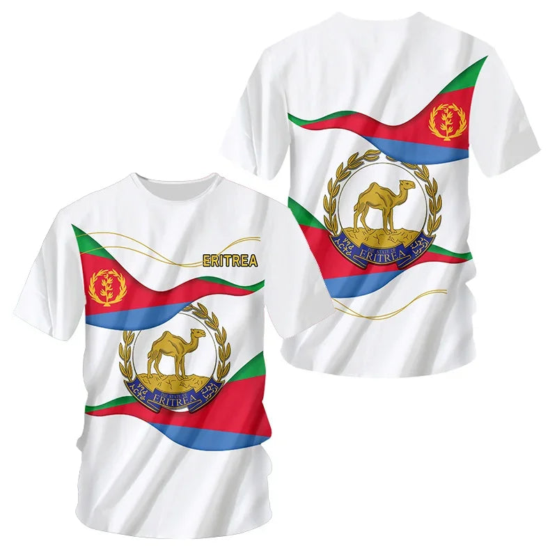 Men's round-neck short-sleeved T-shirt, loose and casual, fashionable, sporty, quick-drying, 3D-printed Eritrean flag