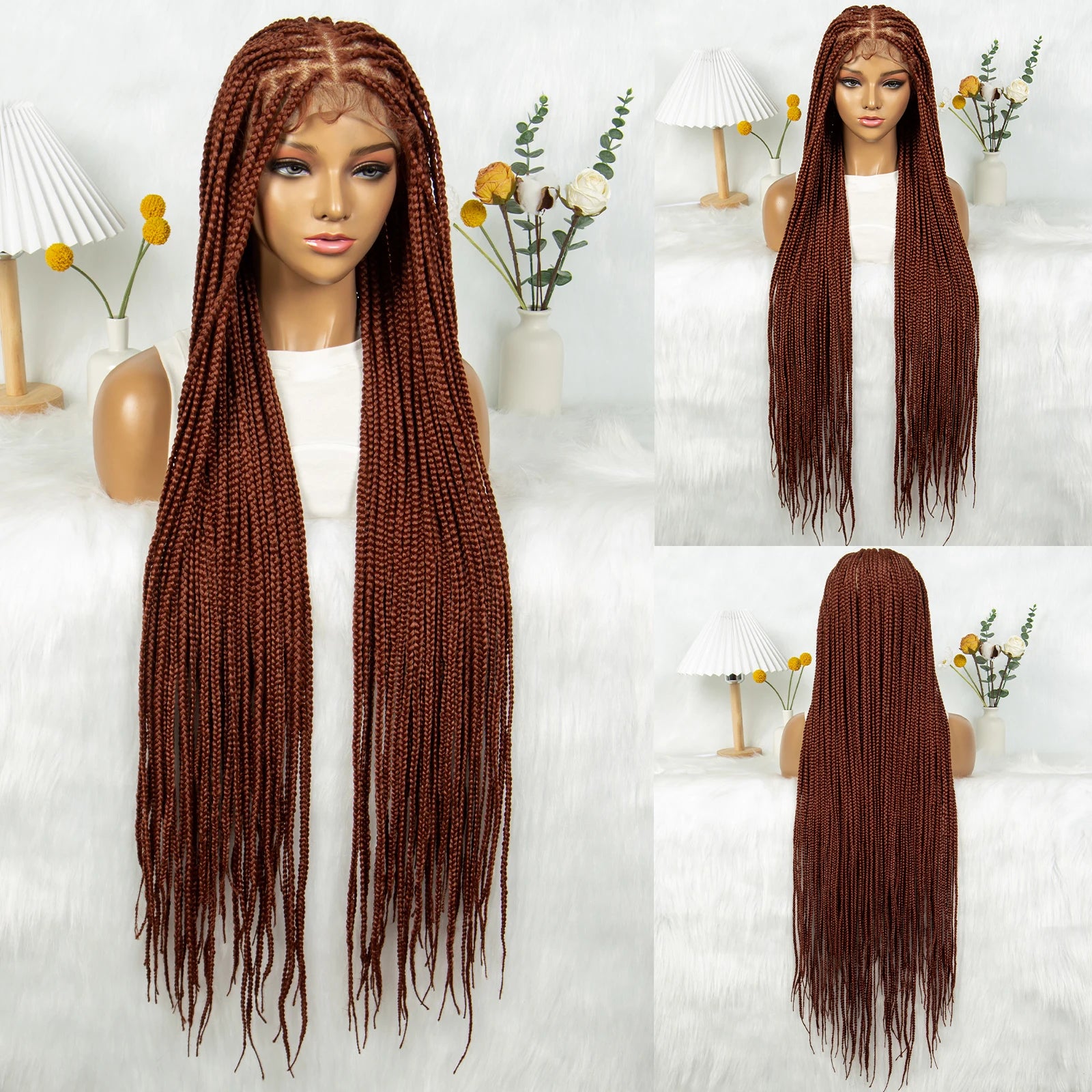 Synthetic Transparent HD Knotless Box Full Lace Braided Wigs For Black Women Crochet Braid Braiding Hair Ginger 350# Blonde 613#